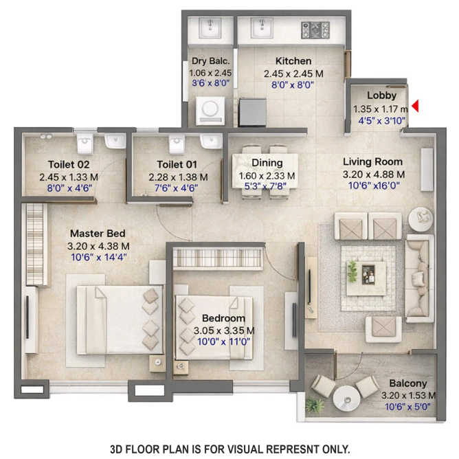 Kohinoor Greentastic Kharadi - Floor plan 2 BHK 767 Sq.ft