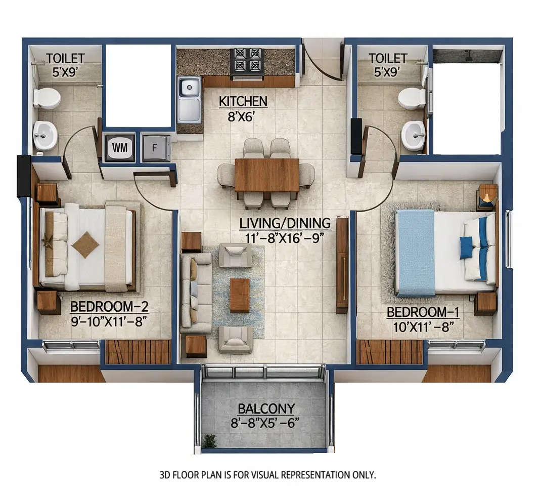 Floor plan for 2 BHK