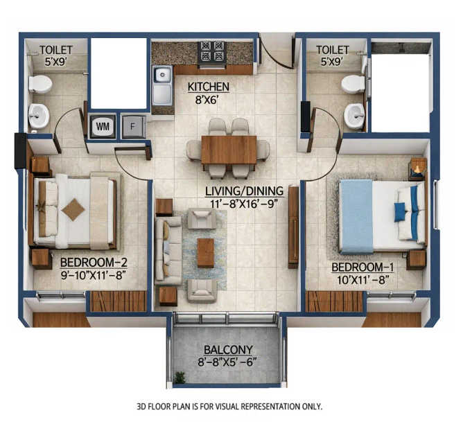 UKn The Belvedere Navarathna Agrahara - Floor plan 2 BHK 930 Sq.ft