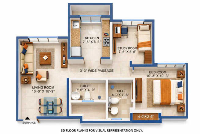 Sheth Zuri Majiwada - Floor plan 2 BHK 517 Sq.ft