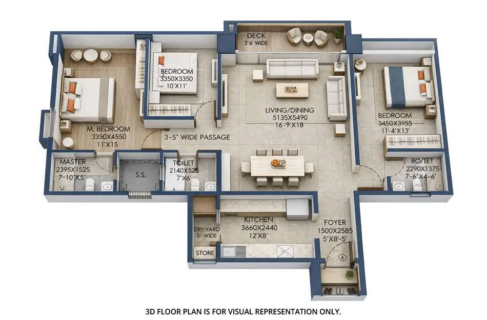 Floor plan for 3 BHK