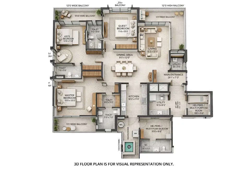 Floor plan for 4 BHK