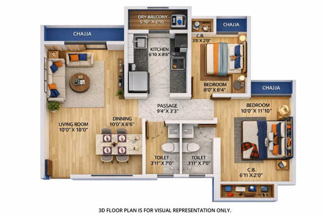 Vihang Capital Of Thane Ghodbunder Road - Floor plan 2 BHK 630 Sq.ft