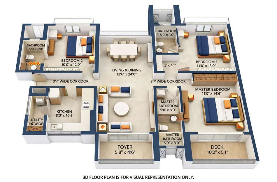 Floor plan for 3 BHK
