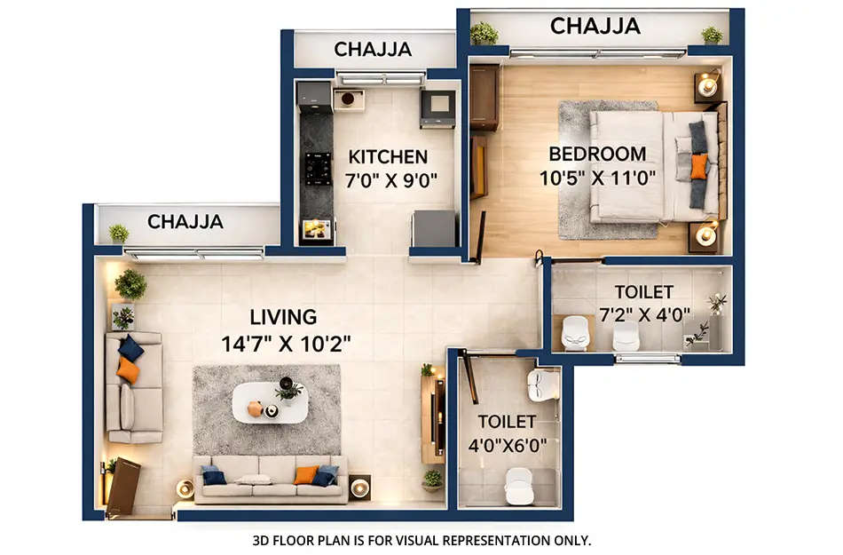 Floor plan for 1 BHK
