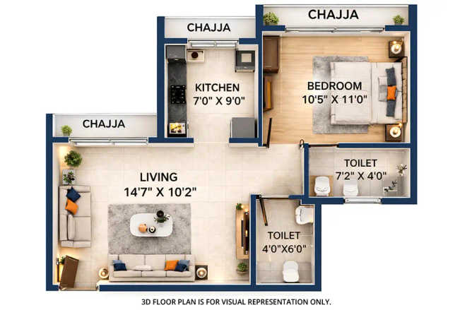 Satyam Next Level Kharghar - Floor plan 1 BHK 493 Sq.ft