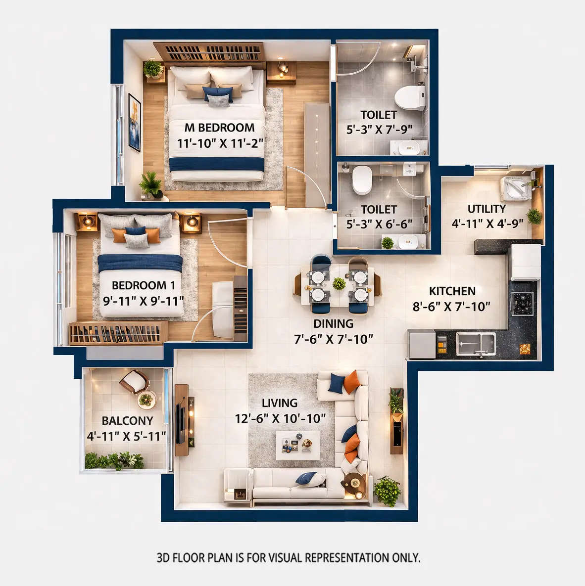 Floor plan for 2 BHK