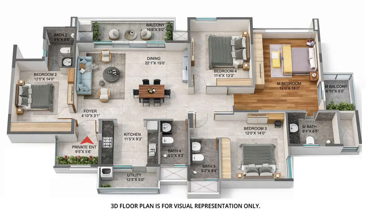Floor plan for 4 BHK