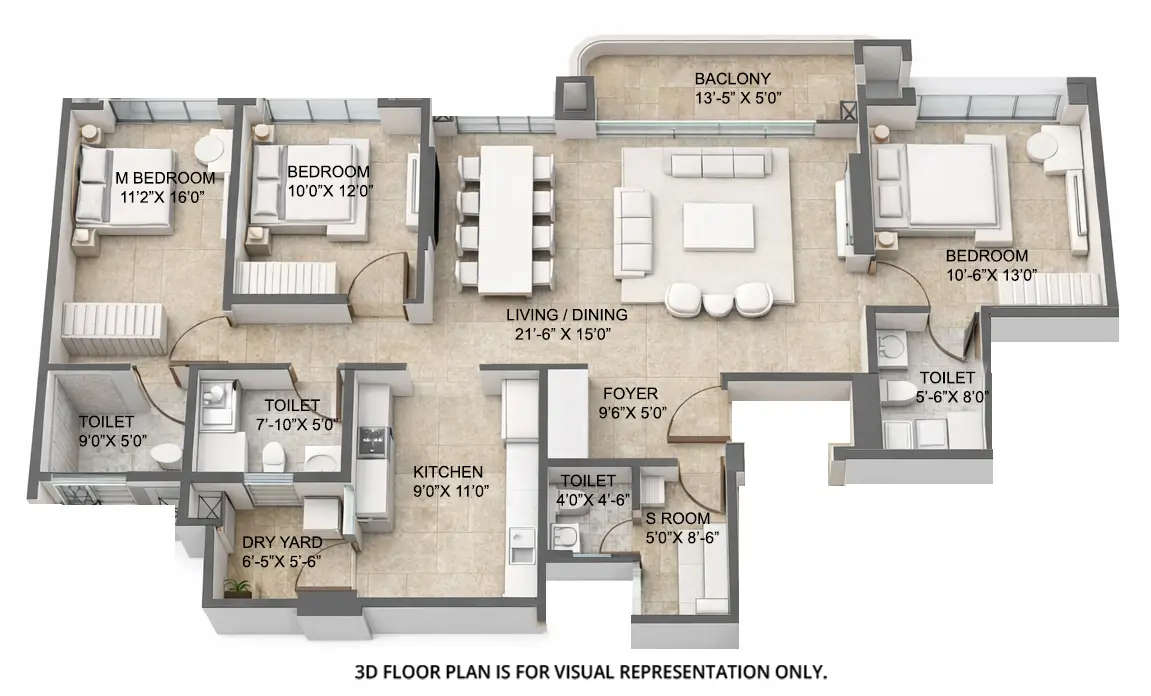 Floor plan for 3 BHK