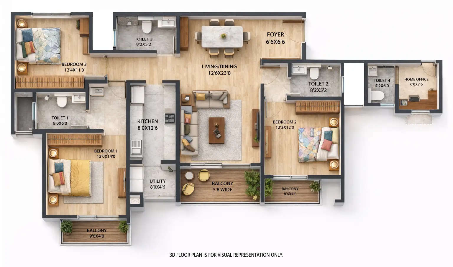 Floor plan for 3 BHK