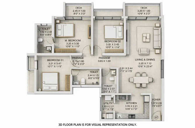 Godrej City Panvel - Floor plan 3 BHK 955 Sq.ft