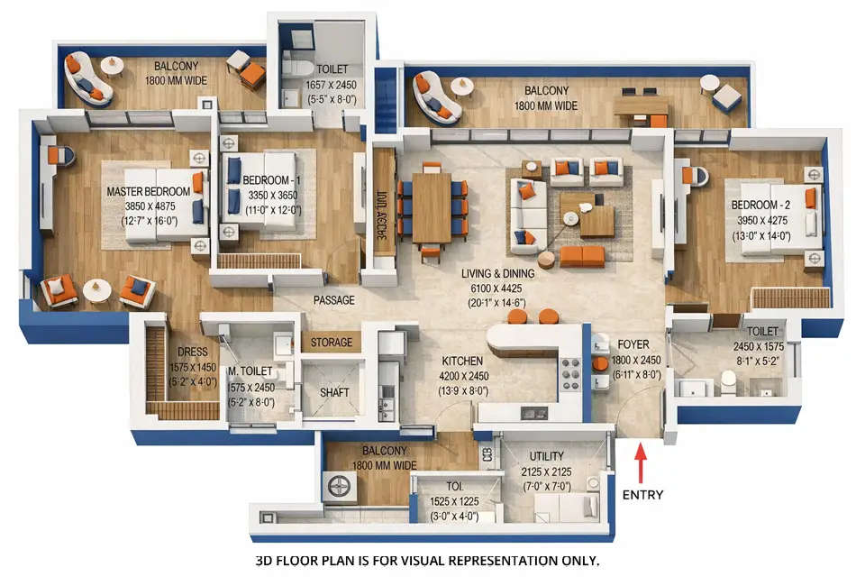 Floor plan for 3 BHK