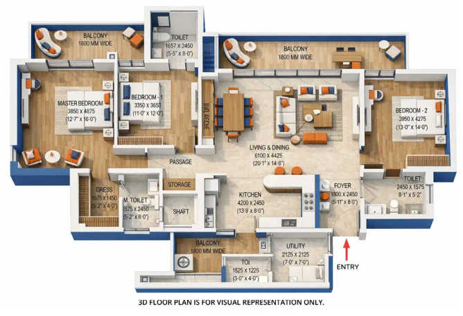 Signature Cloverdale Sector 71 - Floor plan 3 BHK 2280 Sq.ft