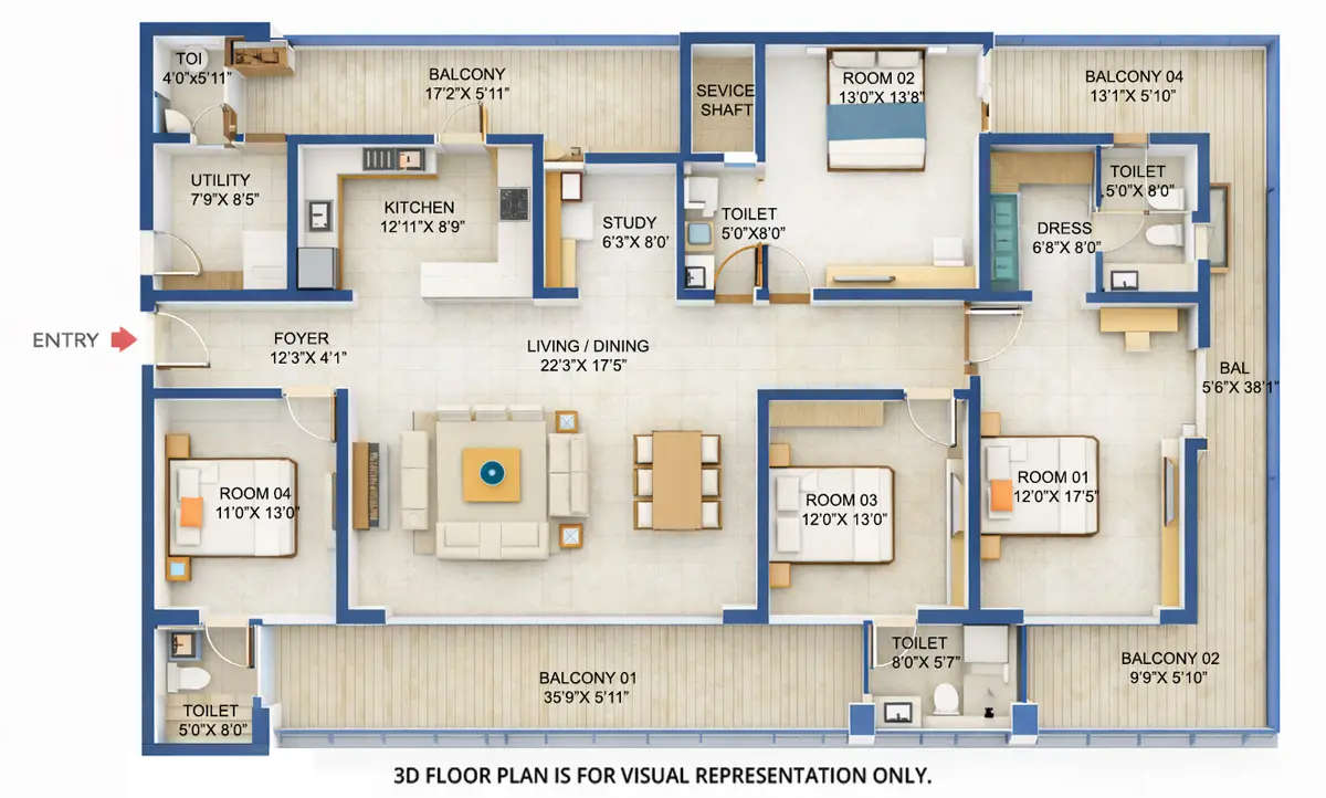 Floor plan for 4 BHK