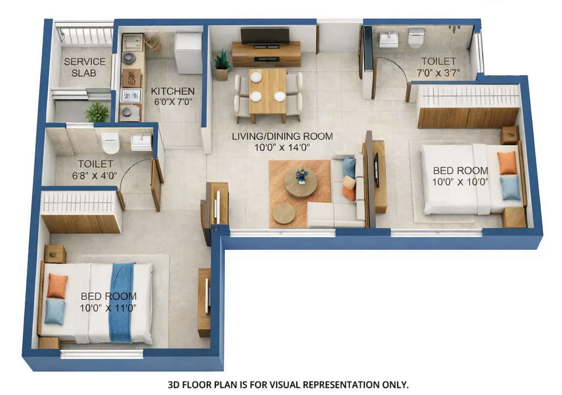 Floor plan for 2 BHK