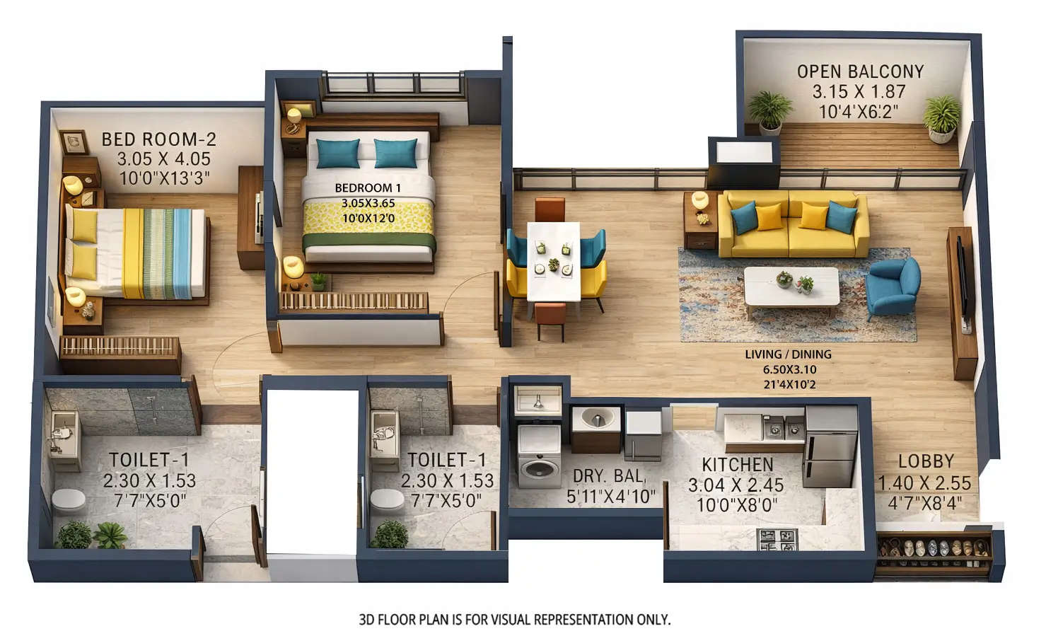 Floor plan for 2 BHK