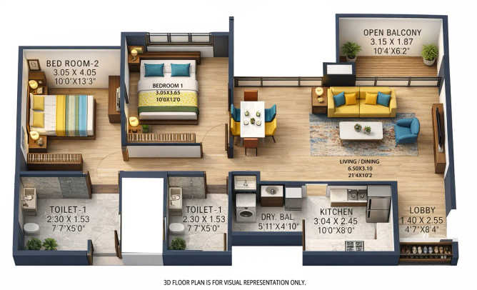 Pharande Puneville Punawale - Floor plan 2 BHK 829 Sq.ft
