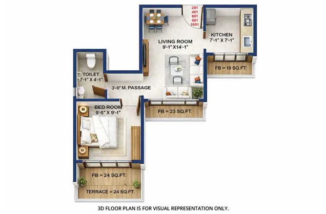 Dream ONYX Ulwe - Floor plan 1 BHK 282 Sq.ft