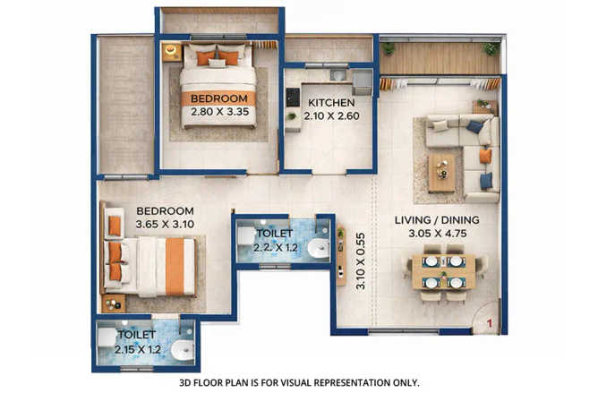 Bhagwati Elysia 1 Pushpak Nagar - Floor plan 2 BHK 515 Sq.ft