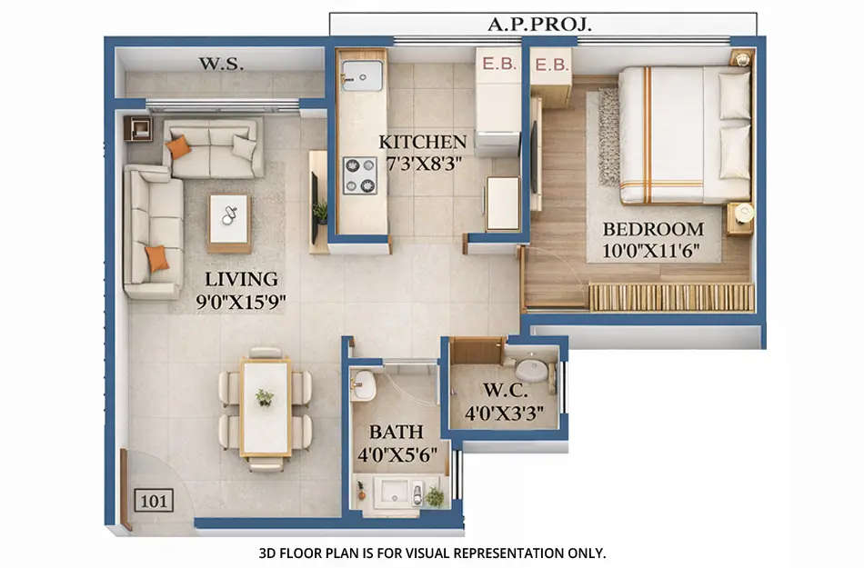 Floor plan for 1 BHK