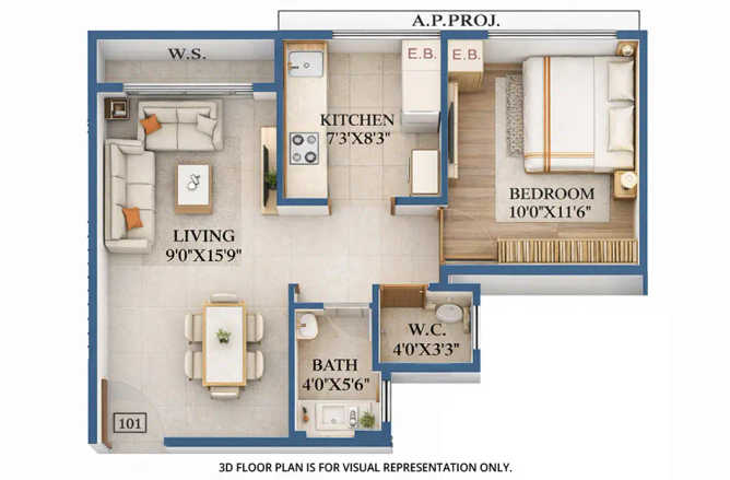 Gami Teesta Taloja - Floor plan 1 BHK 354 Sq.ft