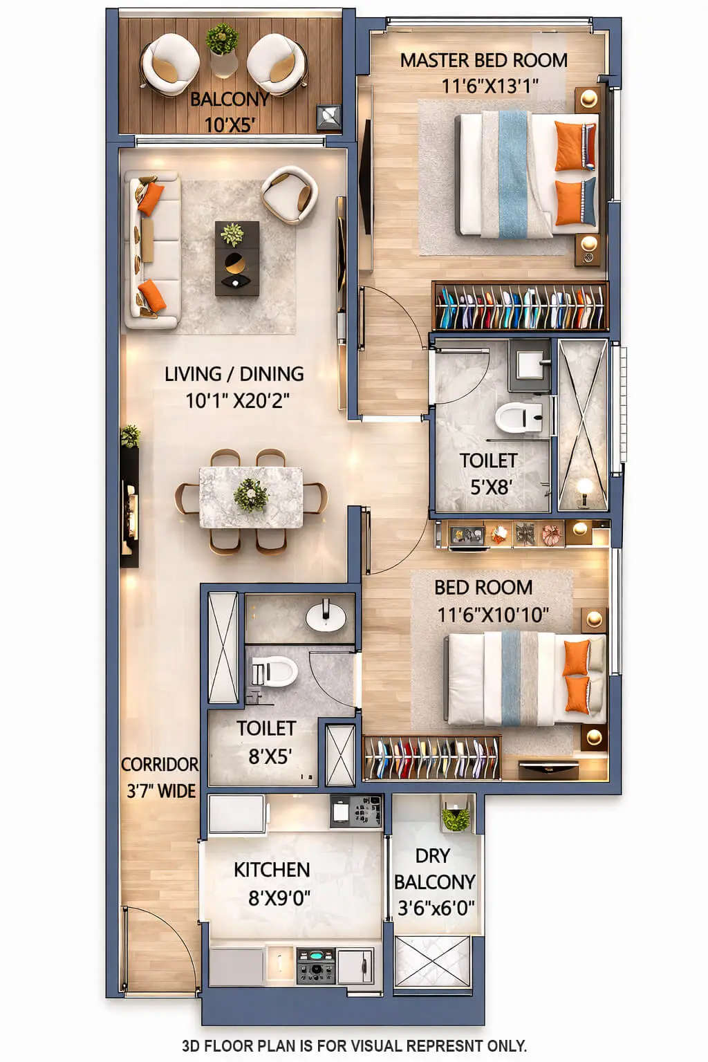 Floor plan for 2 BHK