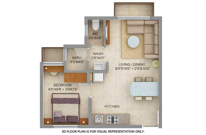 Lodha Crown Taloja Taloja - Floor plan 1 BHK 305 Sq.ft