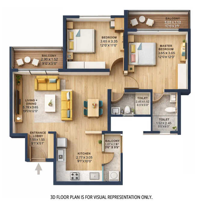 Kolte Patil Life Republic Hinjewadi - Floor plan 2 BHK 887 Sq.ft