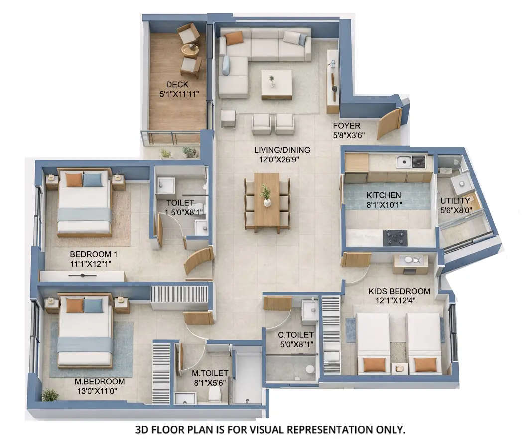 Floor plan for 3 BHK