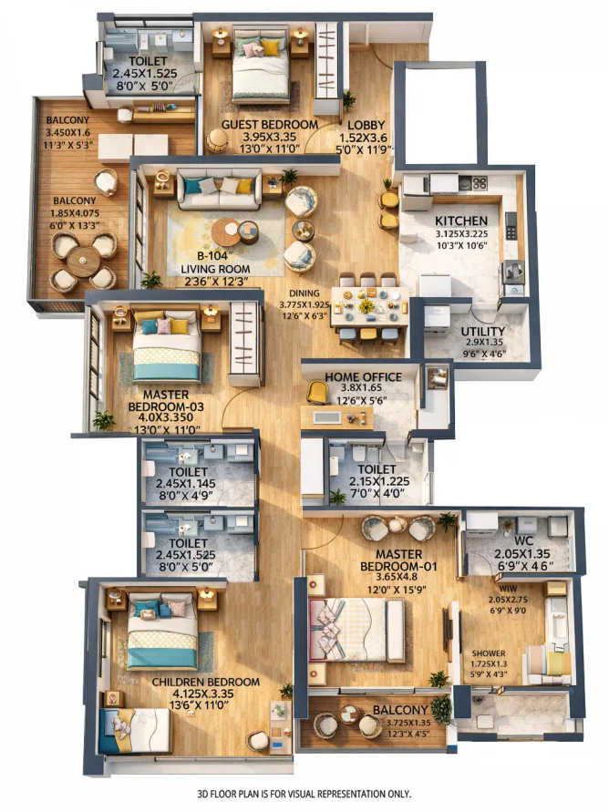 Ganga Platinum Kharadi - Floor plan 4.5 BHK 1950 Sq.ft