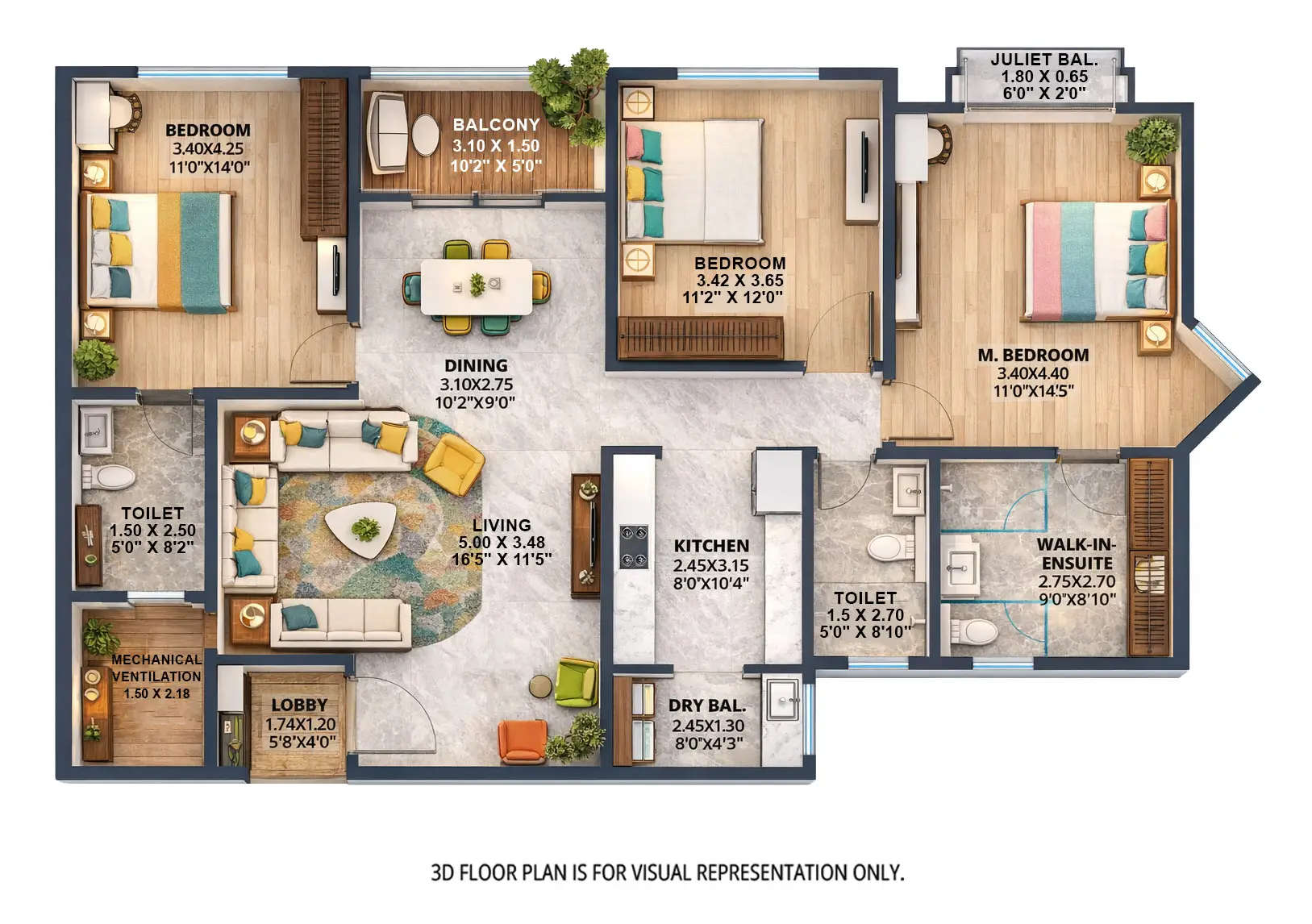 Floor plan for 3 BHK