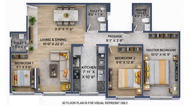 Dosti Mezzo 22 Sion - Floor plan 3 BHK 938 Sq.ft