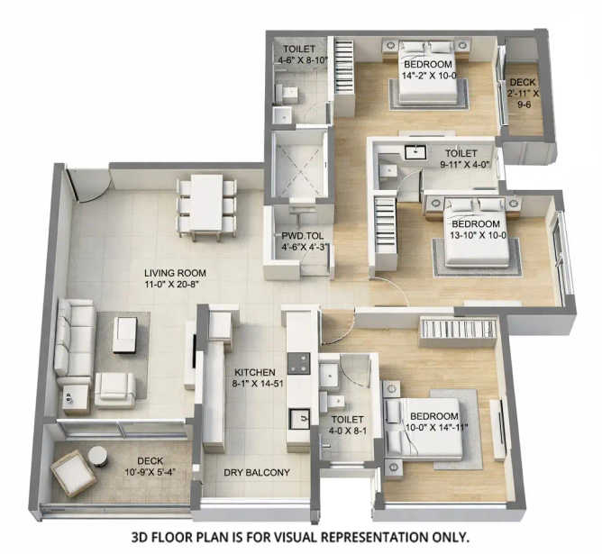 Sunteck City 5th Avenue Goregaon - Floor plan 3 BHK 1036 Sq.ft