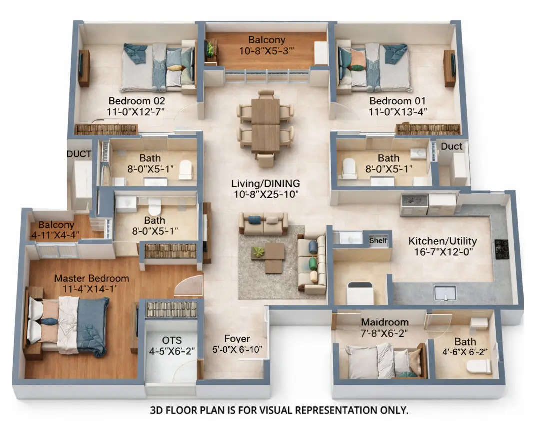 Floor plan for 3 BHK