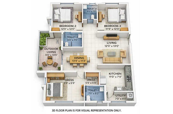 ASBL Spire Kokapet - Floor plan 3 BHK 2120 Sq.ft