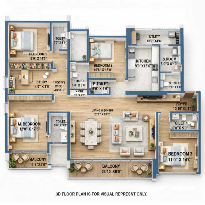 L & T The Gateway Sewri - Floor plan 4.5 BHK 2250 Sq.ft