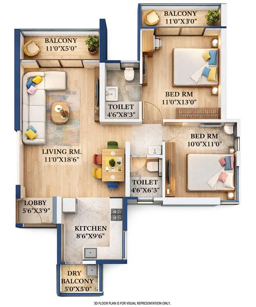Floor plan for 2 BHK