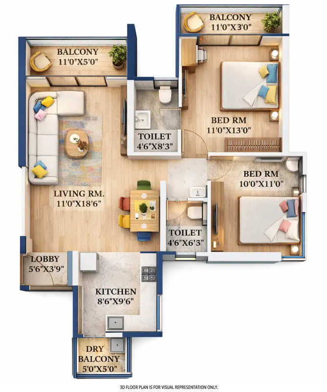 Varma Infinity Evana Punawale - Floor plan 2 BHK 845 Sq.ft