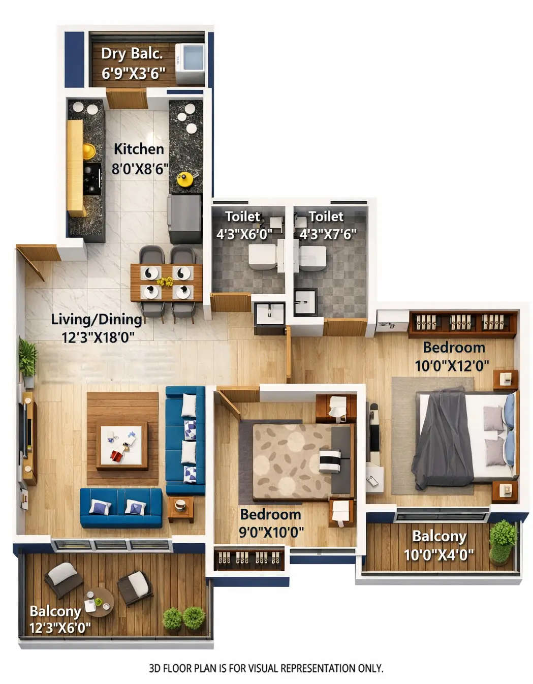 Floor plan for 2 BHK
