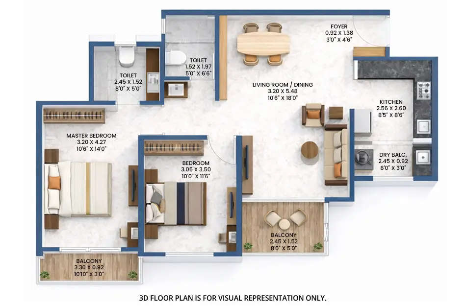 Floor plan for 2 BHK