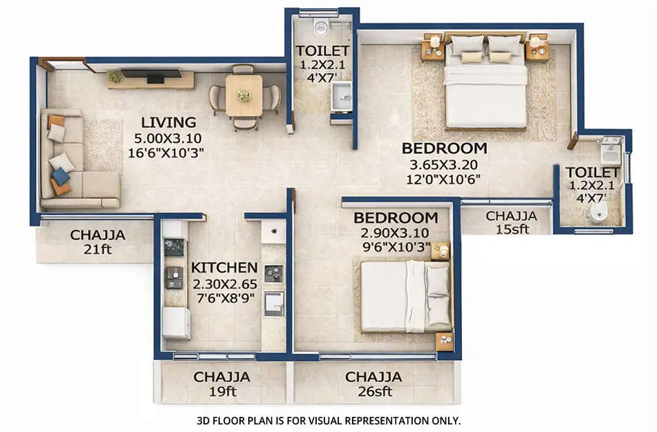 Floor plan for 2 BHK