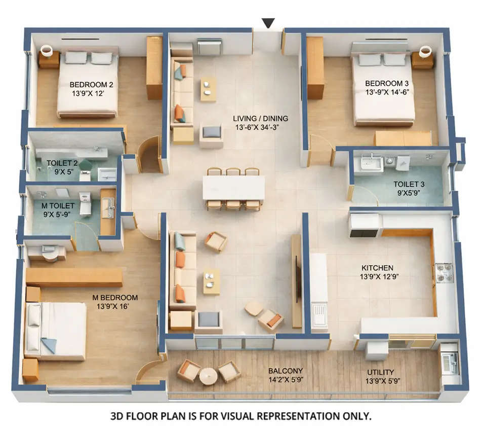 Floor plan for 3 BHK