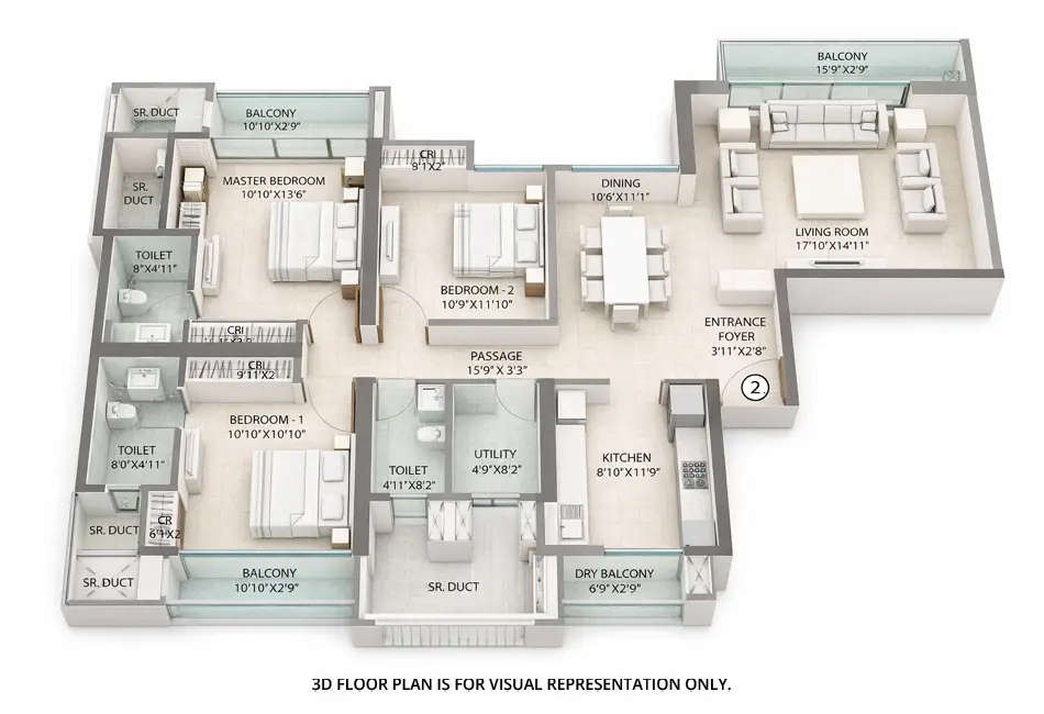 Floor plan for 3 BHK