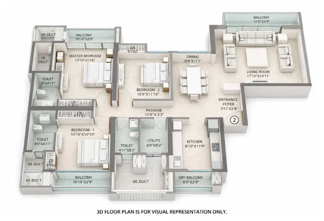 Sheth Avalon Majiwada - Floor plan 3 BHK 1468 Sq.ft