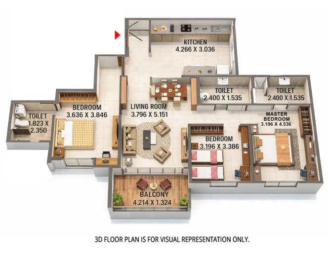 Kumar Palmspring Towers Undri - Floor plan 3 BHK 1163 Sq.ft