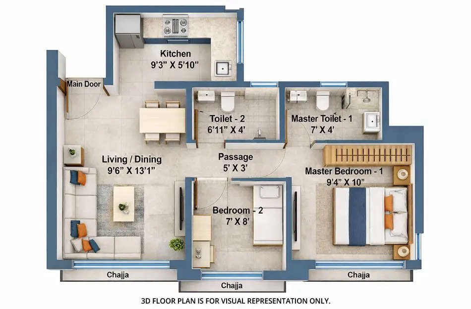 Floor plan for 2 BHK
