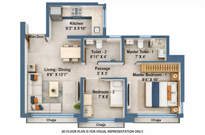 Raheja World Residences Juinagar - Floor plan 2 BHK 452 Sq.ft