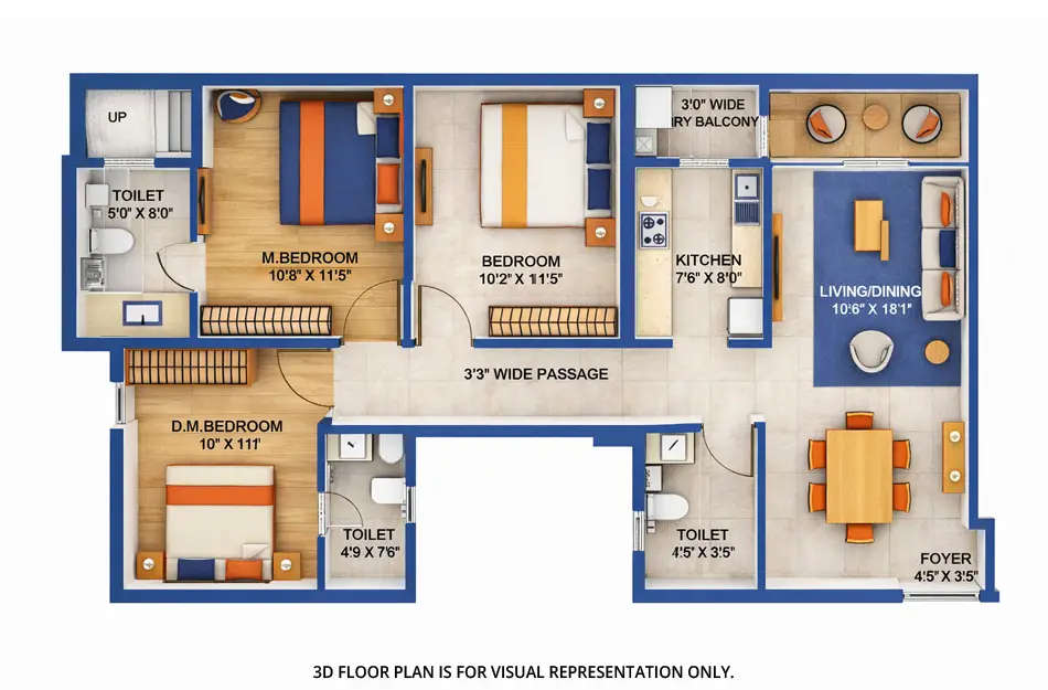 Floor plan for 3 BHK