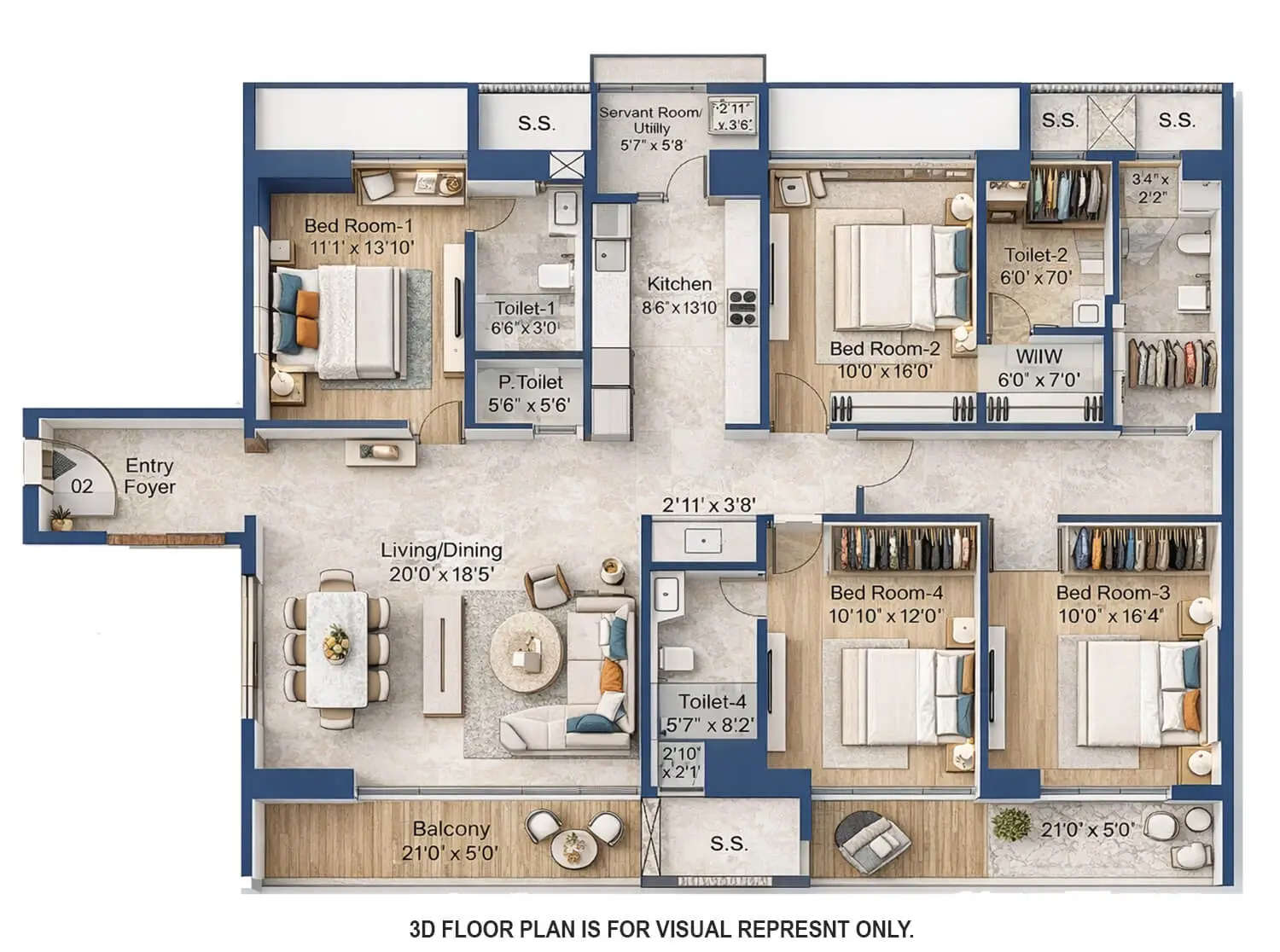 Floor plan for 4 BHK