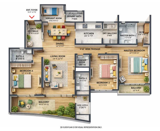 Pristine Kyra Viman Nagar - Floor plan 3.5 BHK 2025 Sq.ft